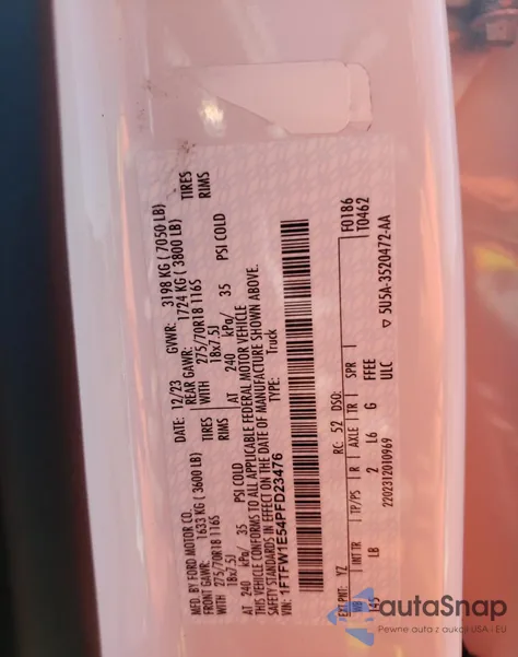 2020 Ford F150 Supercrew z USA, uszkodzony, nr VIN 1FTFW1E54PFD23476